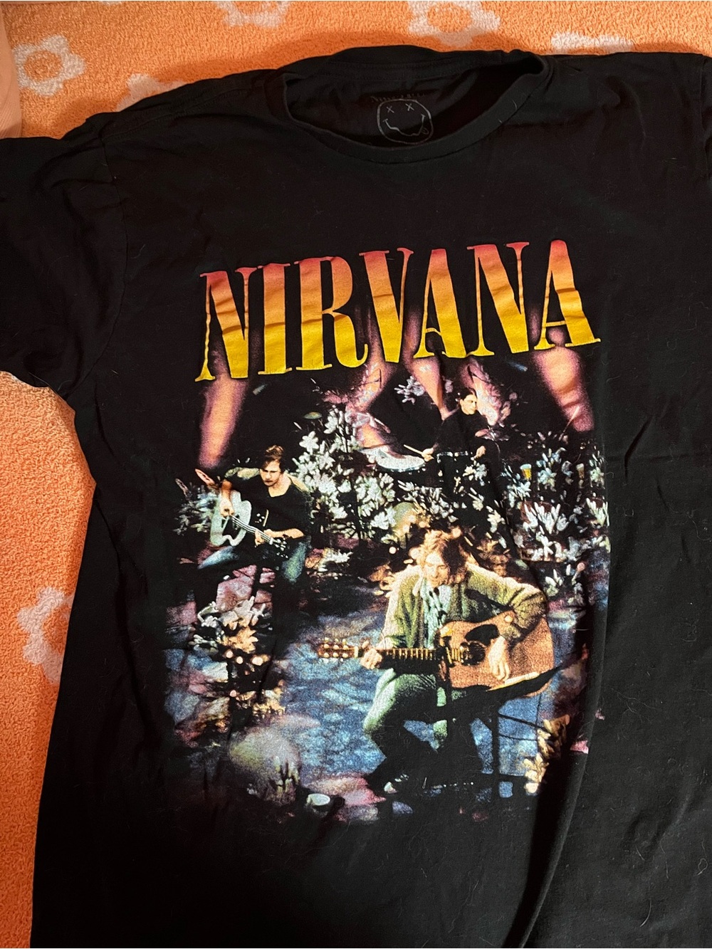 NIRVANA Black Tee with Yellow-Orange Gradient Logo